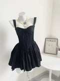 Advbridge Summer Mori Girl Women Bow A-Line Dress Spaghetti Strap Solid Color Frocks Dress Square Neck Party Tunic Korean Preppy Evening