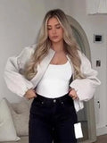 Advbridge Solid Zipper Woolen Coat Women Long Sleeve O Neck Lady Bomber Jacket Autumn Warm Pocket Female Street Chic Short Outwear