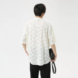Advbridge Men's Wear 2024 Summer Flower Embroidery Hollow Out Cuban Collar Shirts Top Trendy Korean Streetwear Short Sleeve Shirt