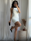 ADVBRIDGE  -  Elegant Women Big Bow Mini Dress Fashion Backless Sleeveless High Waist Round Neck Robe 2025 New Summer Female Daily Party Robes