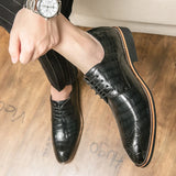 Advbridge Classic Formal Shoes Men's Wedding Shoes Black Dress Shoes Luxury Crocodile Patent Leather Lace-Up Business Oxford Shoes Brown