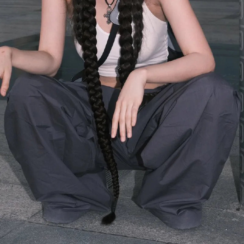 Advbridge Y2K Gray Baggy Cargo Pants Women High Waist Vintage Hip Hop Parachute Pants Harajuku Streetwear Oversized Wide Sweatpants