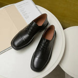 Advbridge Spring Women Loafers Cow Leather Flats Round Toe Square Heel Women Shoes Casual Lace-up Low Heel Pumps Women Oxford Shoes