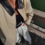 ADVBRIDGE  -  Fashion Commuter Jacket 2025 Spring and Autumn Leather Collar Contrast Cotton Women's Jacket Coat