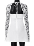 Advbridge 2024 Elegant Floral Lace Patchwork Women's Mini Dress Chic Square Collar Long Sleeve A-line Dresses Female Trendy Party Robe ﻿
