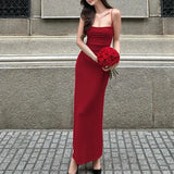 ADVBRIDGE  -  Party Club Spaghetti Strap Temperament Long Dress Women Simple Criss-cross Solid Color Sleeveless Open Back Sheath Vestidos