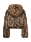 Advbridge  Autumn Winter Chic Luxury Short Soft Thick Warm Hairy Shaggy Faux Fur Coat Women with Hood Zipper Fluffy Jacket 2024