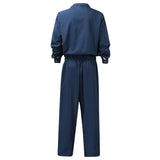 Advbridge Fashion Men Jumpsuits Solid Color Lapel Long Sleeve Casual Cargo Clothes Overalls Male Rompers Streetwear Girdle Waist Siamese