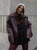 Advbridge Fashion Solid Lapel Leather Jacket Women Vintage Loose Long Sleeve Zipper Pu Coat 2024 New Chic Female High Street Outerwear