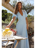 Advbridge Off Shoulder Textured Dress Women's Summer Blue Backless Holiday Sundress Elegant Holiday Party Maxi Vestidos Long Dress