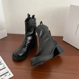 ADVBRIDGE  -  Real Leather Retro Women's Boots Versatile New Chelsea Chimney V-neck Short Leather Shoes for Womens Thick and Slim Heels Boots