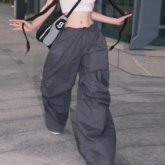 Advbridge Y2K Gray Baggy Cargo Pants Women High Waist Vintage Hip Hop Parachute Pants Harajuku Streetwear Oversized Wide Sweatpants