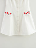 ADVBRIDGE  -  Single Breasted White Elegant V Neck Slim Button Women Min Wave Dress Petal Sleeve Dress Summer Skinny Flower Embroidery French