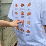 Advbridge Sweet Croissant Print O-neck Cotton T-shirts Summer New Mid-length Loose Tee Shirt Y2k Grunge Short Sleeve White Tops Women