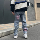 Advbridge Y2K retro street print alphabet star jeans men and women hip-hop high street spring and autumn loose straight drag casual pants