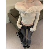 Advbridge Sexy Popular Off Shoulder Plush Tops Women 2024 Autumn Slim Fit Sweaters Mujer Y2k E-Girl Long Sleeve Bottoming Pullovers