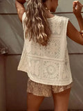 ADVBRIDGE  -  Crochet Embroidery Cardigan Vest Women V Neck Single Breasted Waistcoat Summer Beach Holiday Casual Sleeveless Outerwear 2025