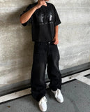 Advbridge Flowers Element Classic Black Jeans Baggy Casual Versatile Straight Pants for Couple Y2K Harajuku High Waisted Wide-leg Pants