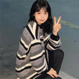 Advbridge Pullovers Women Striped Loose Teens Winter Sweater Streetwear Cool Unisex College Korean Fashion All-match Tender Casual Retro