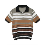 Advbridge Summer Men's Clothing Light Luxury Mesh Striped Polo Shirt Korean Short Sleeve Button-down Retro Fashion Leisure Loose Knitwear