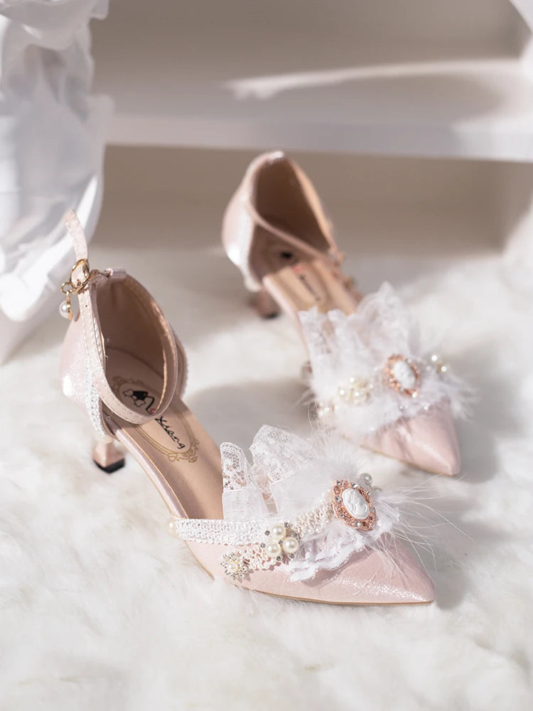 Advbridge Victoria Elegant CLA Series Daily Lolita Gold Style Versatile Pointed Satin High Heels Luo Shoes Wedding Shoes