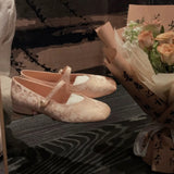 Advbridge Lamb skin Chinese style new Chinese Mary Jane shoes women's spring and summer new pearl square head line with low heel cheongsam