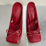 Advbridge Female Red Pumps Footwear Women Heels Mules Shoes Slippers New 2024 Fashion Butterfly-Knot Ladies Thin High Heels Slides Shoes