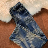 Advbridge American Retro Plaid Ladies Wide Leg Traight Jeans Women Loose Joker Hip Hop Street Comfort Button Zipper Waist Stitching Trouse