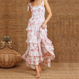 ADVBRIDGE  -  y2k Floral Dress Women Sexy Tie-Shoulder Sleeveless Multi-Layered Ruffled Trim Smocked A Line Dress Beach Party Dresses