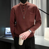 Advbridge Men's Korean Popular Knit Henry Collar Slim Pullover Sweater Long Sleeve Patchwork Button-down Leisure Retro Knitwear M-3XL