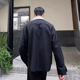 Advbridge Mens French Casual Personality Versatile Long-Sleeved Shirt Genderless Niche Temperament Lapel Contrast Stitching Jacket Unisex