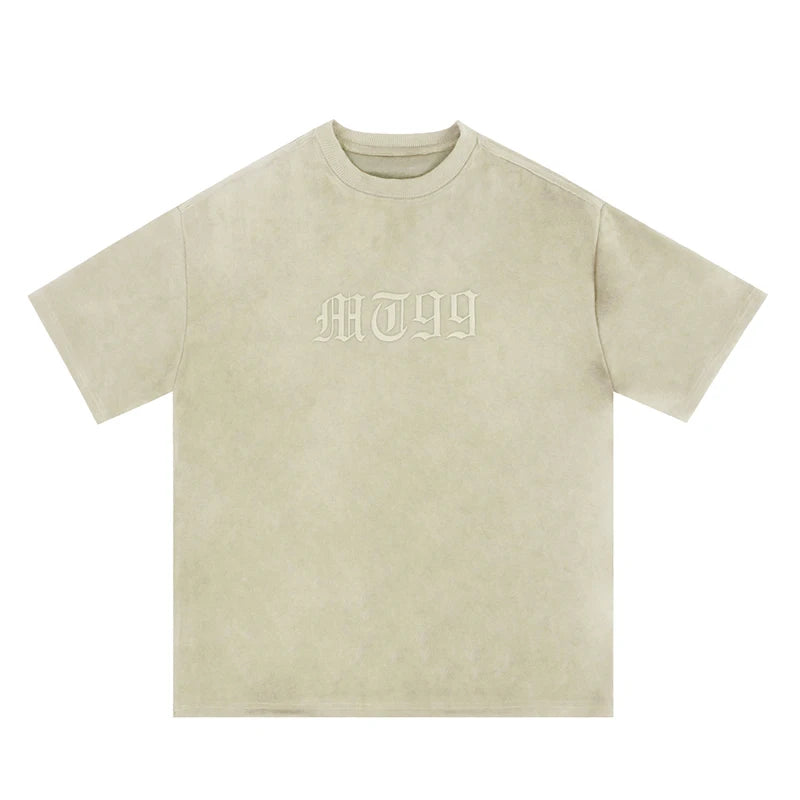 Advbridge Original Letter Embroidery O Neck Suede Summer Tshirts for Men and Women Short Sleeve Streetwear Casual Oversized Top Tees