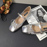 ADVBRIDGE  -  Leather Mesh Patchwork Designer Mary Jane Shoes Woman Elegant Red Bow Square Toe Ballet Flats Comfortable Breathable Flat Shoes