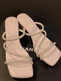 Advbridge Fairy Style Sweet Rhinestones Sandals Women Summer Outside Wear New Square Head Shoes Female High Heels Fashion Sandals