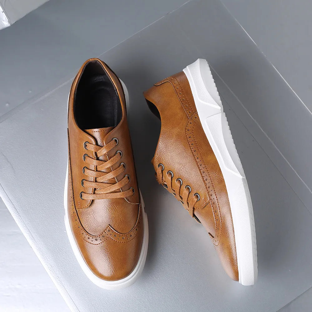 Advbridge Plus Sizes Men's Casual Leather Shoes Men Fashion British Board Shoes Mens Lace-up Retro Brogue Shoes Flats