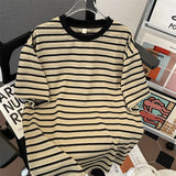 ADVBRIDGE  -  Japanese Cityboy Striped T-shirt Summer American Street Short Sleeve Men's Tees 2025 New O-neck Loose Couple Versatile Tops