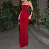 ADVBRIDGE  -  Party Club Spaghetti Strap Temperament Long Dress Women Simple Criss-cross Solid Color Sleeveless Open Back Sheath Vestidos