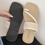 ADVBRIDGE  -  Fashion Weaving Narrow Band Flat Sandals Women Summer Square Toe Clip Toe Designer Shoes Simple Non-slip Vacation Beach Shoes