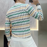 Advbridge Men Clothing Trendy Plaid Print Business Casual Slim Sweatshirts Male Korean Round Neck Long Sleeve Slim Pullover Tops Sudadera
