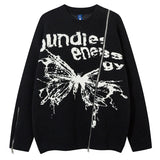 Advbridge Unisex Cardigan Sweater Harajuku Butterfly Letter Knitted Zipper Cardigan Women Autumn Casual Loose Fashion Tops Men Clothing