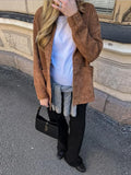 Advbridge Casual Suede Long Sleeve Jackets Women Autumn Loose Brown Lapel Jacket Coat With Pockets Female Elegant Chic Street Outwear