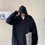 Advbridge Korean High Street Semi Zipper Pullover Sweater Mens Solid Color Hooded Knitted Sweater Lazy Style Design Jacket Couple Style