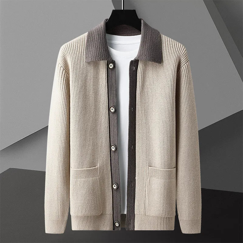 Advbridge Autumn Winter Men's Knitted Cardigan Fashion Korean Slim Fit Thick Knit Sweatercoat Men Turn Down Collar Casual Sweater Jackets