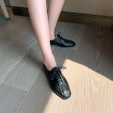 Advbridge Spring/Autumn Women Flats Solid Split Leather Lace-up Concise Shoes Women Round Toe Casual Shoes Cross Female Shoes