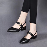 Advbridge Zapatos De Mujer Women Casual Pointed Toe Black Patent Leather Buckle Strap High Quality Heel Shoes for Party A1021