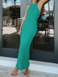 ADVBRIDGE  -  Halter Tie-up Knit Beach Dress Holiday Party Sleeveless Backless Bodycon Long Dress Women Casual Street Party Outfit