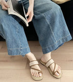 ADVBRIDGE  -  Fashion Weaving Narrow Band Flat Sandals Women Summer Square Toe Clip Toe Designer Shoes Simple Non-slip Vacation Beach Shoes