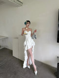ADVBRIDGE  -  Solid Color White Suspender Dresses for Women with Chest Pad Seaside Beach New Summer Irregular Sweet Cute Sext Dress
