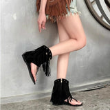 ADVBRIDGE  -  New fashion tassel rivets bohemian Roman sandals boots inner height clip toe Roman sandals