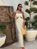 ADVBRIDGE  -  Sexy Knitted Tube Halter Long Dresses Women Casual Slim Backless Lace Up High Waist Beach Dress Female 2025 Chic Holiday Vestido